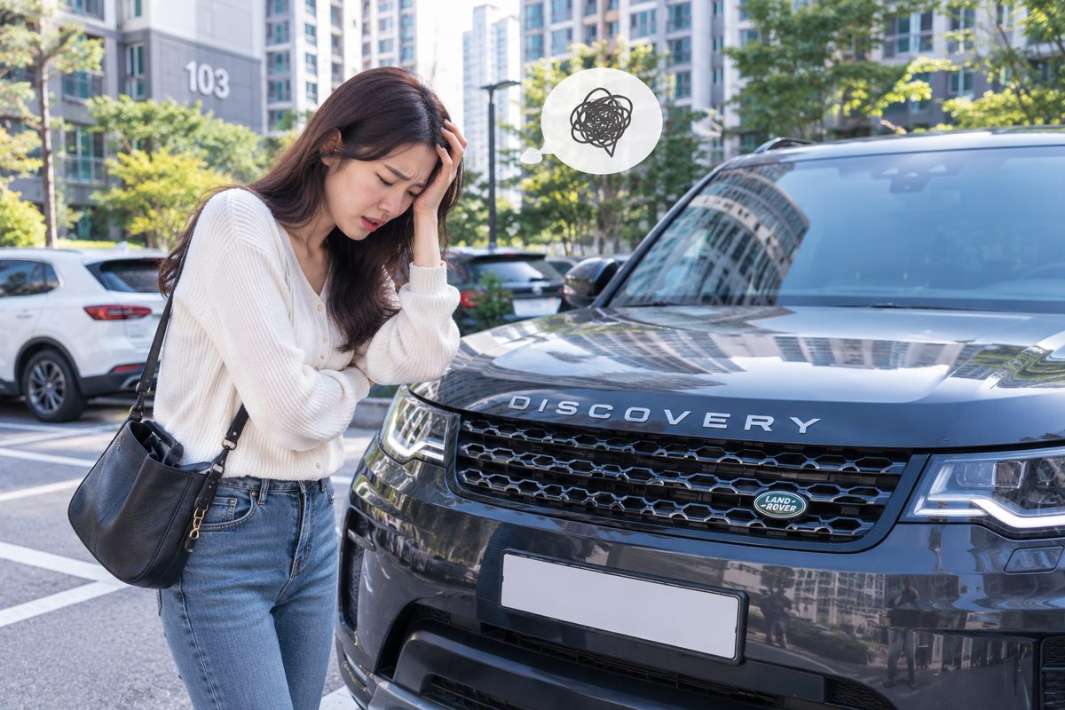 차 앞에서 난감해하는 모습
