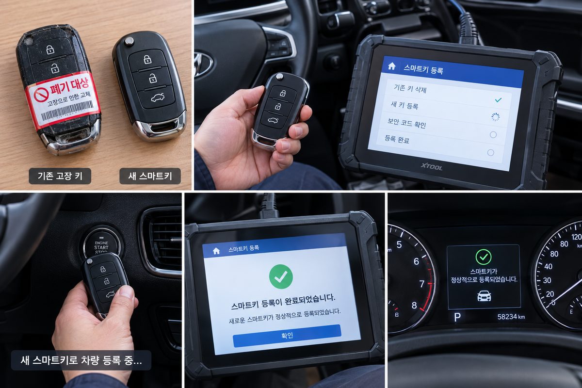 고장 난 키를 폐기하고 새 스마트키를 등록하는 전체 과정