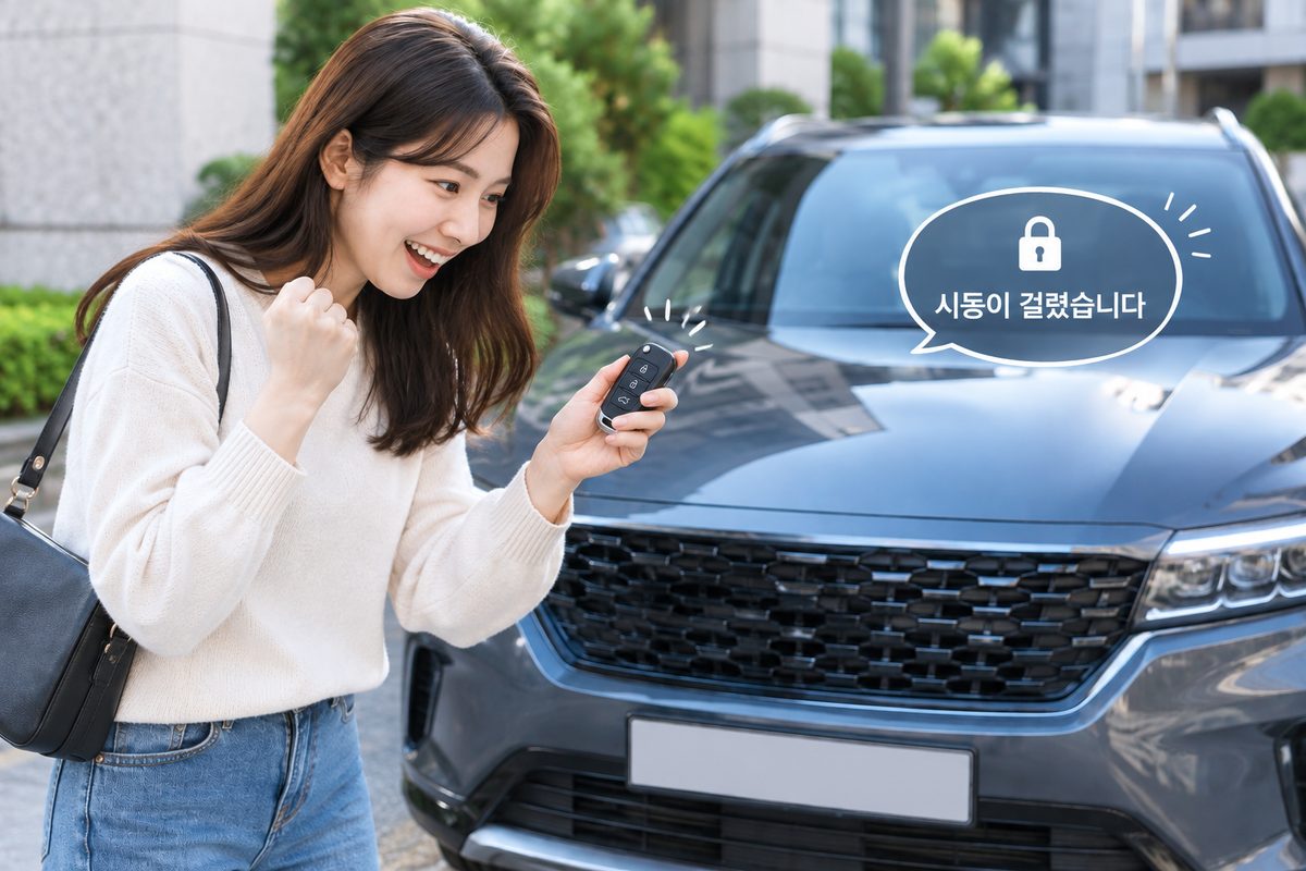 새 키로 시동이 정상적으로 걸려 기뻐하는 모습